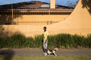 Phillip with Luna, Jessie Ave, Norwood, Johannesburg, South Africa, 2014